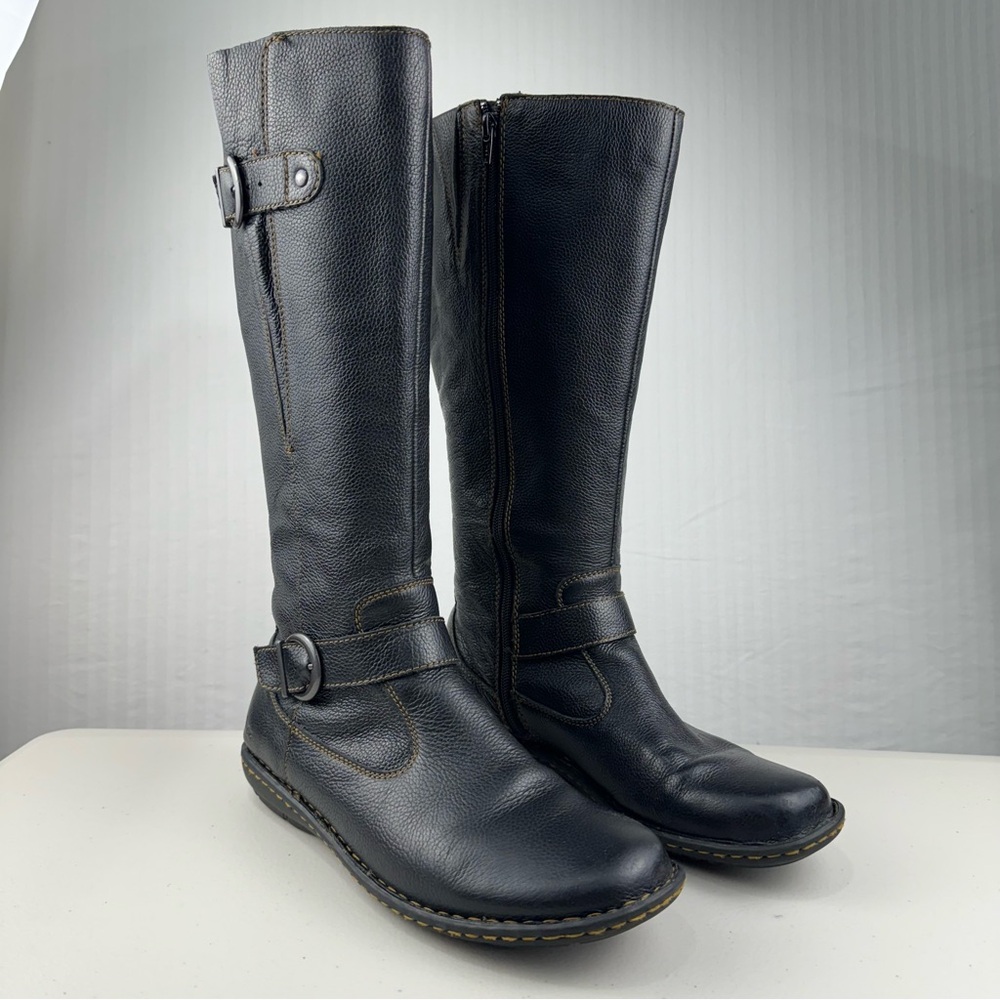 BOC Born Concept Faye Riding Boots Black Leather Knee High Flat Comfort Size 9.5